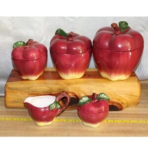Apple Canister Set of 3 and Apple Cream and Sugar Set